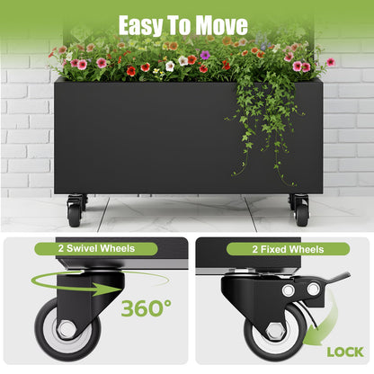 ZenithZest Metal Planter with Trellis, 72"x36"x16" Raised Garden Bed with Trellis and Wheels, Planter Box with with Privacy Screen for Climbing Plants, Flowers, Vegetables, Fruits