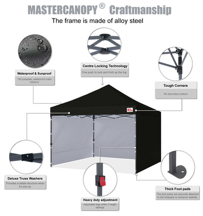 MASTERCANOPY Pop-up Canopy Tent with Sidewalls (10x10,Black)
