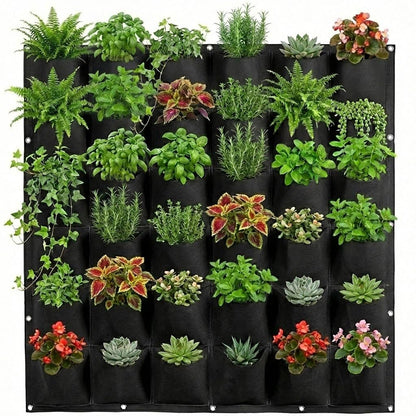 WFIST Vertical Hanging Planter Bag, Breathable Felt Wall Garden Planter with Metal Grommets, Indoor/Outdoor Space-Saving Herb & Flower Growing Pouch (36-Pocket)