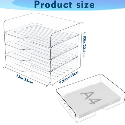 Paper Organizer Letter Tray, 4 Pack Acrylic Stackable Desk File Organizer,Versatile Clear Office Organizer for File Paper, Ipad, Letter, A4 Office File, Books, Notes, Etc