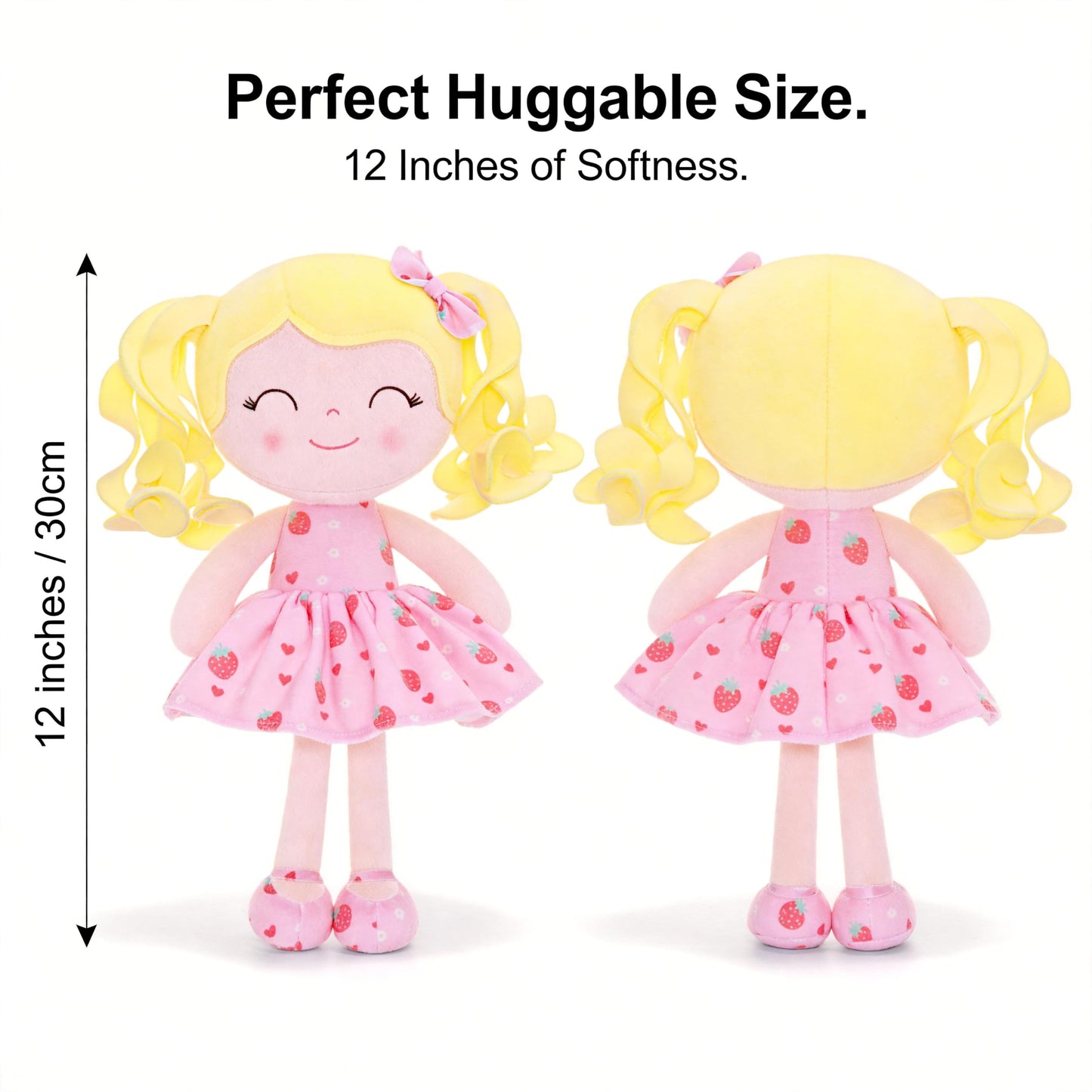 Gloveleya Baby Dolls Soft Snuggly First Baby Girl Gifts Soft Doll for Girls with Strawberry Printed Dress 12inches Fruit Series