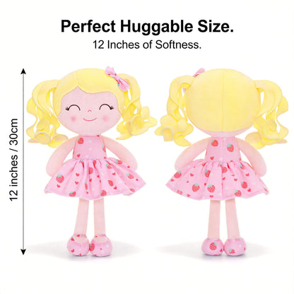 Gloveleya Baby Dolls Soft Snuggly First Baby Girl Gifts Soft Doll for Girls with Strawberry Printed Dress 12inches Fruit Series