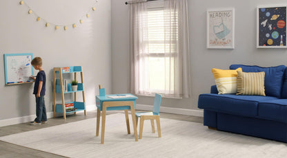 Humble Crew Kids Playroom Set, Desk and Chair with 3-Shelf Bookcase, Dry-Erase Whiteboard, & Markers, All-in-One Toddler Activity Table Set for Learning, Art & Organization