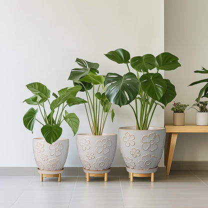 MPotTo 10 Inch Ceramic Planter Pot Large Plant Pot for Indoor Plants Outdoor Round Flower Pot with Drainage Hole and Saucer for Home Garden Decor White