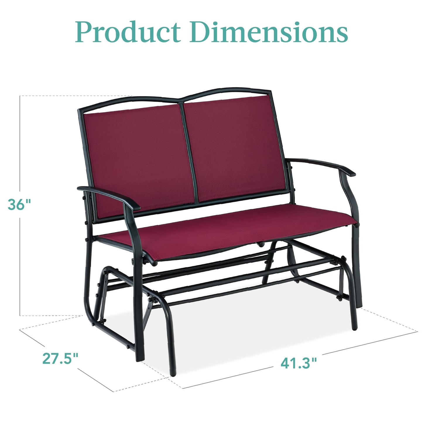 Best Choice Products 2-Person Outdoor Patio Swing Glider Steel Bench Loveseat Rocker for Deck, Porch w/Textilene Fabric, Steel Frame - Burgundy/Black