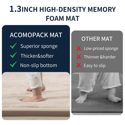 ACOMOPACK Baby Play Mat for Floor 1.3" Thick Memory Foam Play Mat 79"×157 Tummy Time Crawling with Non-Slip Bottom for Living Room,Nursery,Soft Velvet Playpen Mats for Kids,Infants（Beige）