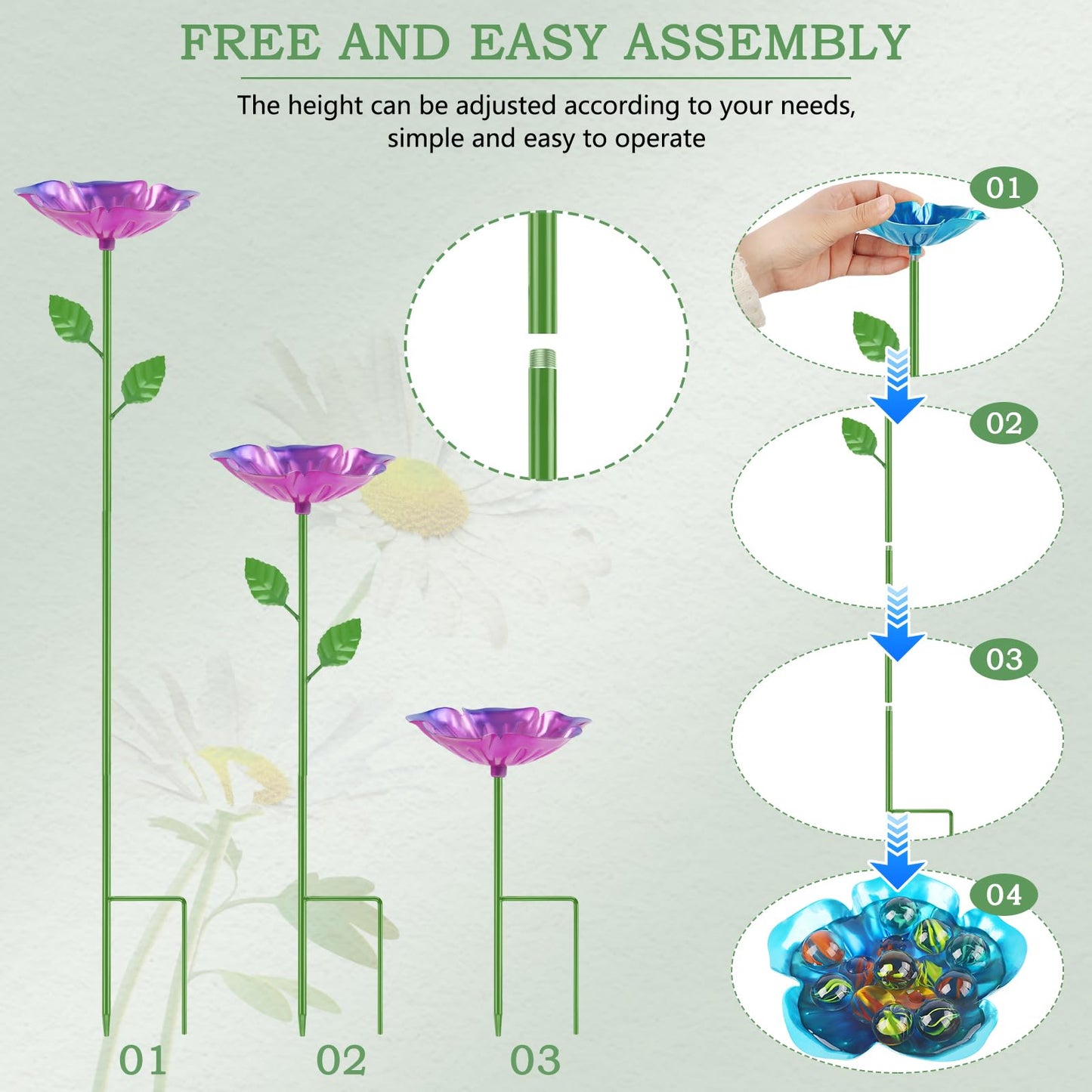 4 Pack Bee Watering Station, Metal Bee Feeder with Glass Marbles, Flower Shape Bee Butterfly Watering Station Bee Waterer for Outdoor Garden Courtyard Decor