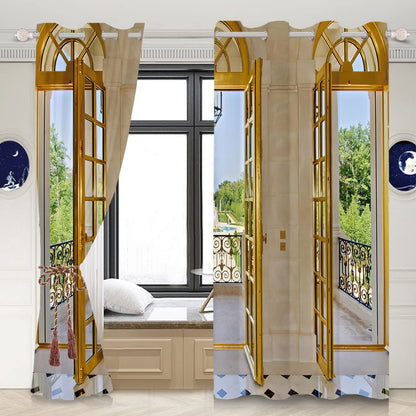 DORCEV Spring Scenery Blackout Curtains Greenery Scenery Outside Balcony Window Curtains French Frame European Style Window Drapes Treatments Set Home Bedroom Living Room Decor,53x84 inch,2 Panels