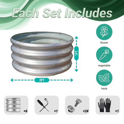 Reachible 2x2x1 FT Round Galvanized Raised Garden Bed Kit Outdoor,Garden Bed for Vegetables, Fruits, Flowers(Silver,2PCS)