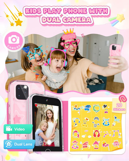 Kids Smart Phone for Girls, 3.5'' Touchscreen Kid Phones Toys for Girls 3 4 5 6 7 8 Years Old, Christmas Birthday Gift for Ages 3-8, Toddler Phone with Dual Camera, Music Player, Game, Habit Tracker