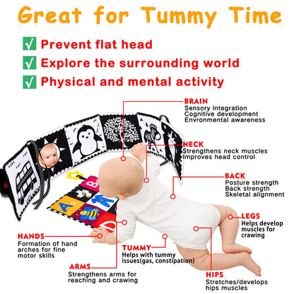 4 PCS Black and White High Contrast Baby Toys 0-3-6 Months Newborn Essential Toy for Babies Crinkle Sensory Book Brain Development Tummy Time Mirror Infant Carseat Rattle Shower Easter Gifts Boy Girl