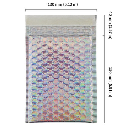HOIGON 100 PCS 5 x 6 Inch Silver Metallic Bubble Mailers, Foil Glitter Poly Padded Mailing Cushion Envelopes, Holographic Self Seal Adhesive Shipping Bags for Mailing, Packing
