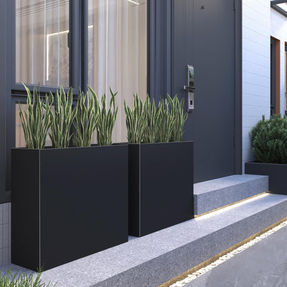 GZLVSOW Metal Rectangular Planter 30" L x 12" W x 24" H Tall Metal Planter Box with Removable Insert Shelf for Outdoor, Indoor, Garden (Black, 30 * 12 * 24)