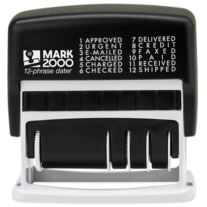 Mark 2000 12-Phrase Dater - Self-Inking Stamp - Blue Ink, Red Date