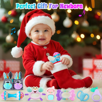 Baby Toys 0-6 Months - Baby Rattles Teething Toys 3-6 Month Infant Toys 6-12 Months Teether Toy 3 4 5 6 Month Old Newborn Essentials Must Haves Wrist Socks Toddler Stocking Stuffers Christmas Gifts