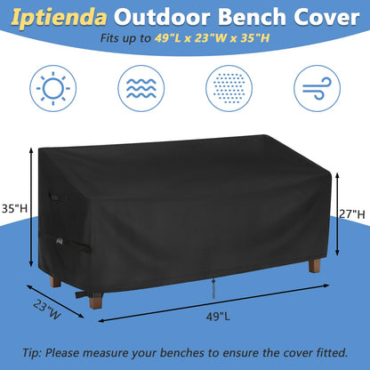 Iptienda Outdoor Bench Cover for SERWALL Benches, 49inch Patio Bench Covers Waterproof Heavy Duty for Entryway Bench/Garden Benches, Black-49x23x35in