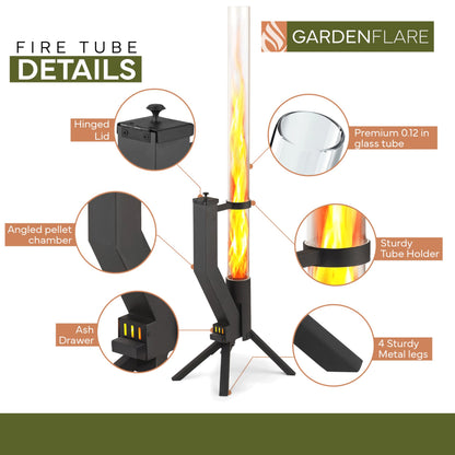 Gardenflare GARDENFLARE Stainless Steel Pellet Stove & Smokeless Firepit, Patio Heater for Ambiance - Wood Fire Pit for Patio, Fire Tube, Outside Backyard Bonfire & Outdoor Fireplace