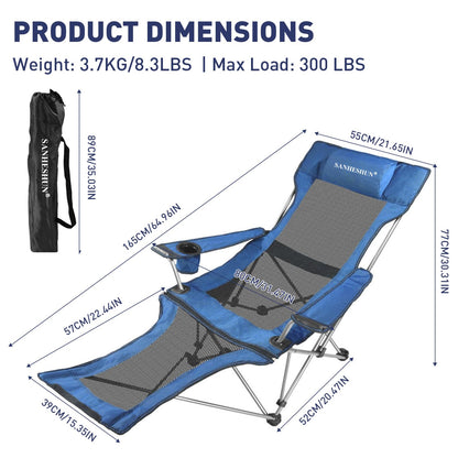 sanheshun Zero Gravity Chair, Reclining Camping Chair with Padded Pillow, Cup Holder, Storage Pocket & Carry Bag, 4-in-1 Portable Camping Recliner for Outdoor, Beach, Garden, and Backyard - Blue Mesh