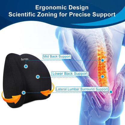 QUTOOL Lumbar Support Pillow for Office Chair, Memory Foam Low Back Support,Back Pain Relief, Ergonomic Back Cushion for Desk Chair,Gaming Chair,Adjustable Strap and Washable Cover