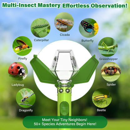 Bug Catcher for Kids, Insect Trap Kit with 6X Magnifier Glass - STEM Educational Exploration Tool for Indoor and Outdoor,Christmas Birthday Gifts Toys for Adults, Boys, and Girls(Green 2PCS)