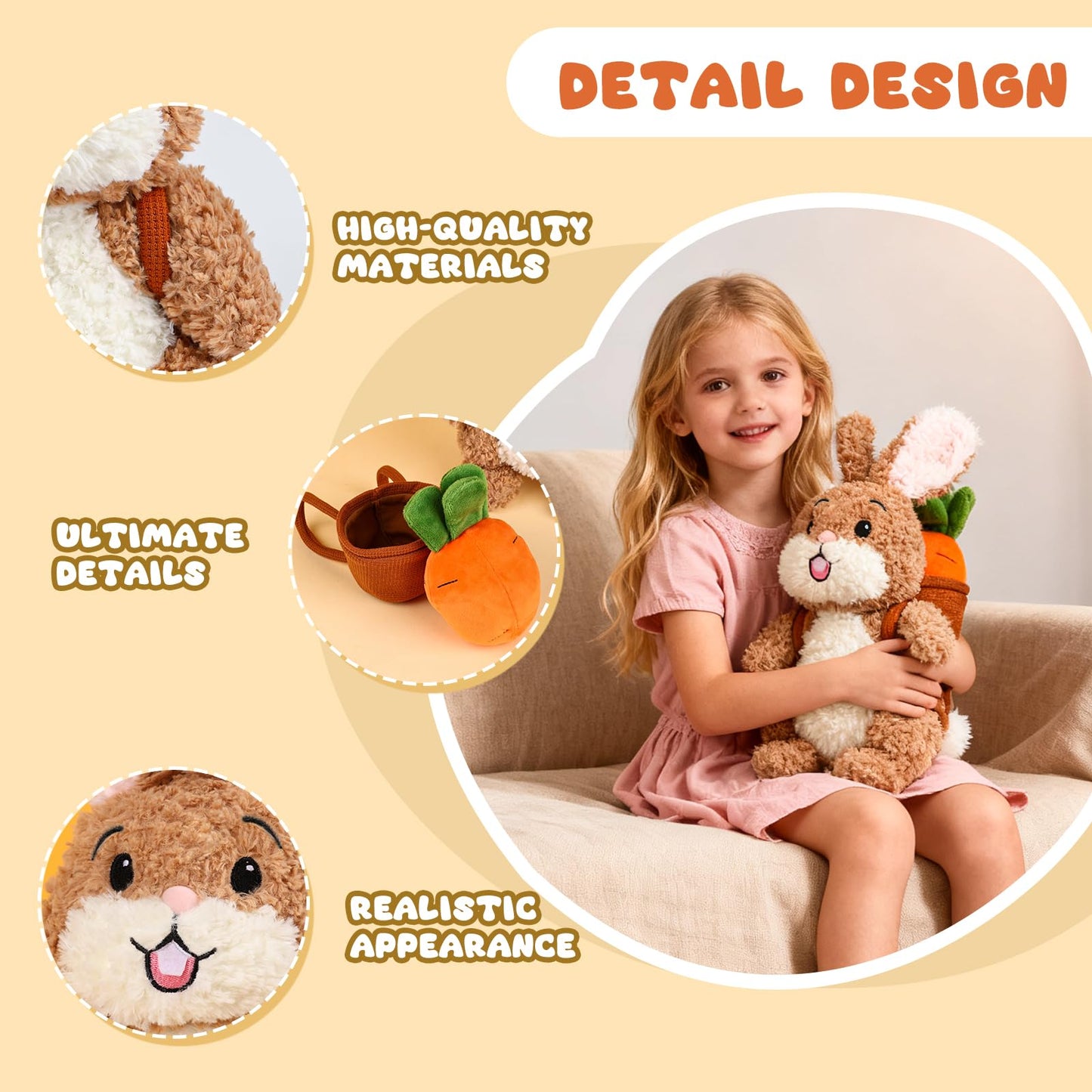PuffPop Cute Bunny Stuffed Animal Plush Toy - Adorable and Lifelike Design, Super Soft, Perfect Christmas&Easter Gift, Stuffed Bunny for Kids, Girls, Boys, and Collectors