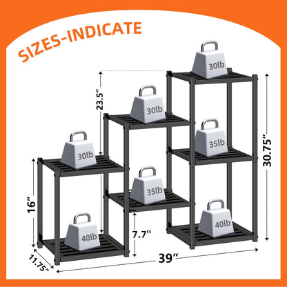 Simple Trending Plant Stand Indoor Outdoor, Heavy Duty Metal Waterproof 7 Tiered Plant Shelf for Multiple Flower Planter Holder Tall Large Rack, Black