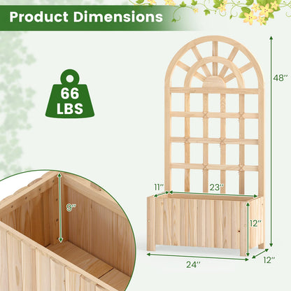Happygrill Wooden Raised Garden Bed with Trellis, Outdoor Planter Box with Drainage Holes, Privacy Screen, Natural Fir Wood Elevated Garden Bed for Climbing Plants Flowers (1, Natural, 24''x12''x48'')