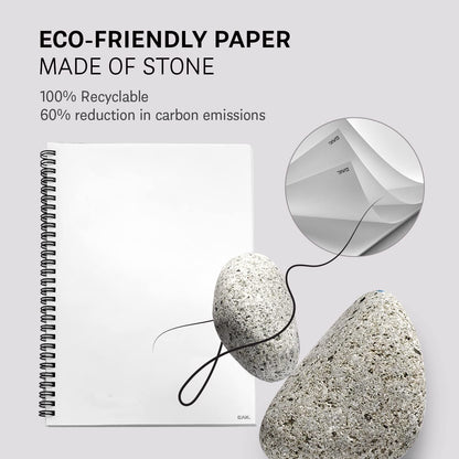 GAK. Stone Paper Notebook | No Lines Spiral Notebook Waterproof Sheet Aesthetic Journal for Note Taking | Notebooks for Work & Aesthetic School Supplies | Large Size, White (7.2”x10.1”, 50 sheets)