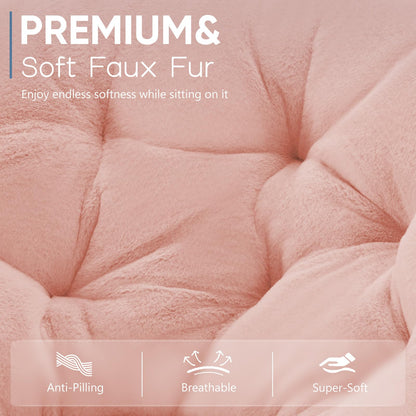 DUMOS Comfy Saucer Chair, Faux Fur Lounge Seasting XL Circle Chair for Bedroom, Dorm & Gaming, Foldable Fashion Accent Seat for Small Spaces, Folding Moon/Mushroom/Round Oversized Style