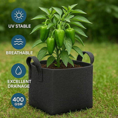 HYK MART Square Geo Fabric Grow Bag 400 GSM Durable Breathable UV Resistant Reusable Plant Container for Herbs, Vegetables Flowers Space Saving Gardening Pack of 2 (15 inch) (Black)