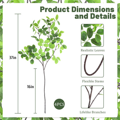 Uieke 8Pcs 37" Faux Eucalyptus Stems, Artificial Plants Indoor Lifelike Silk Plastic Plants for Spring Decoration, Faux Greenery Stems for Wedding Kitchen Home Decor