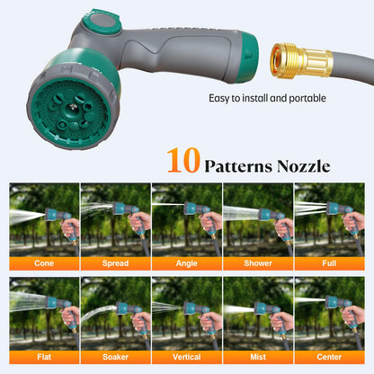 GILBEST 5/8" x 100 ft Retractable Garden Hose Reel, Heavy Duty Water Hose Reel Wall Mounted, Any Length Lock, 180°Swivel, Retractable Hose with 10-Function Nozzle for Cleaning, Watering (Green)