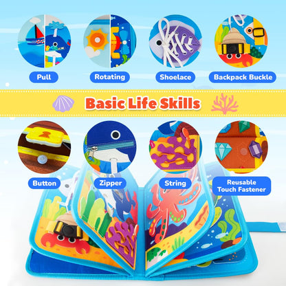 Mootop Busy Book for Toddlers, Busy Board Felt Quiet Book for Baby Sensory Board Learning Activities Travel Toys for Fine Motor Skills, Quiet Book with Life Skills, Cognition, Sorting, Matching