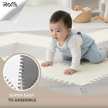 Little fun times Play Mat for Baby Large 72 Pieces, Assembled Total 64 x 64 inch 28,4 SqFt, Interlocking Floor Puzzle, EVA Tiles Playmat for Toddler and Kids, Two Colors Design with Edges.