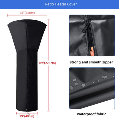 ANSTROUT 420D Patio Heater Cover, Waterproof with Zipper, Outdoor Propane Heater Cover for Any Season, Large Size: 89'H x 33'Dx19'B (Black)