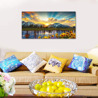 Sunset Mountain Canvas Wall Art Nature Landscape Pictures for Wall Decor Sunflowers Lake Grand Teton National Park Scenery Canvas Painting Artwork Living Room Home Office Decoration 24 x 48in