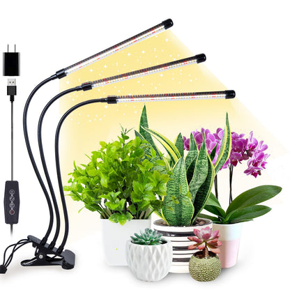 ELITUN Grow Lights for Indoor Plants, 3000k/5000k/660nm Full Spectrum Plant Light with 3/9/12H Timer, 9 Brightness Levels, Auto ON/Off, 3 Heads Clip 126 LEDs Plant Grow Lamps