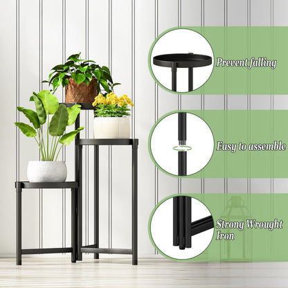 Atpddpey Plant Stand indoor outdoor-3 Tier black Tall Metal Flower Pot Holder 9in Wide Potted Display Rack - Heavy Duty Corner Plant Shelf for Patio Garden Balcony Living Bedroom Room