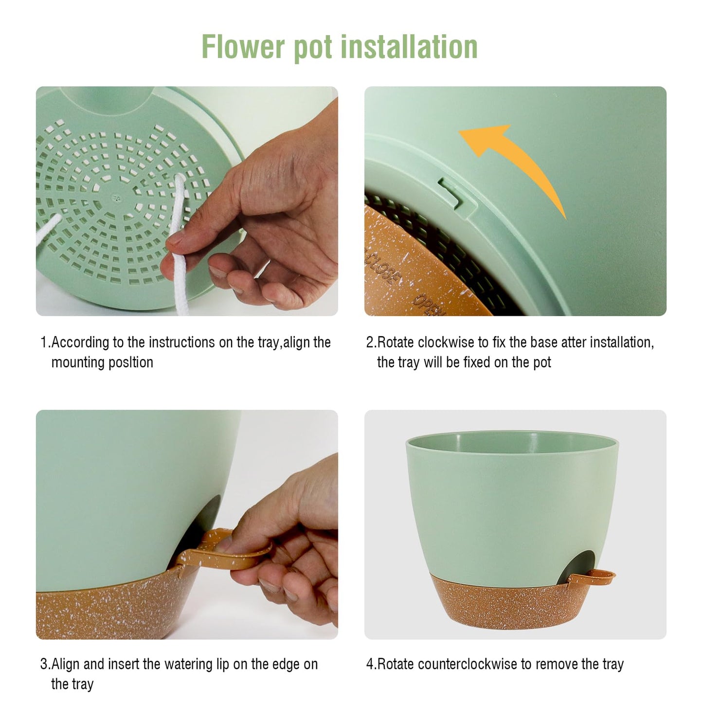 WSMKSZ 10/9/8 inch Self Watering Pots, Planter, Plant Pots with Mesh Drainage Holes for Indoor Outdoor Garden Plants, Plastic Flower Pots with Deep Reservoir for House Plants, Green with Brown