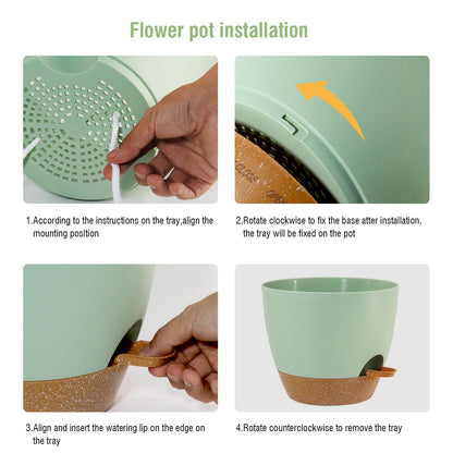 WSMKSZ 10/9/8 inch Self Watering Pots, Planter, Plant Pots with Mesh Drainage Holes for Indoor Outdoor Garden Plants, Plastic Flower Pots with Deep Reservoir for House Plants, Green with Brown