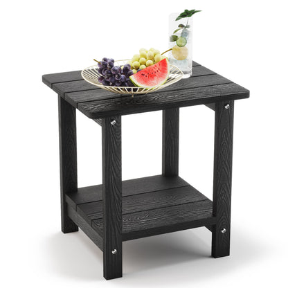 LUE BONA Adirondack Outdoor Side Table, 2-Tier Black HDPS Patio End Table Weather Resistant, Morden Side Table for Patio, Pool, Porch