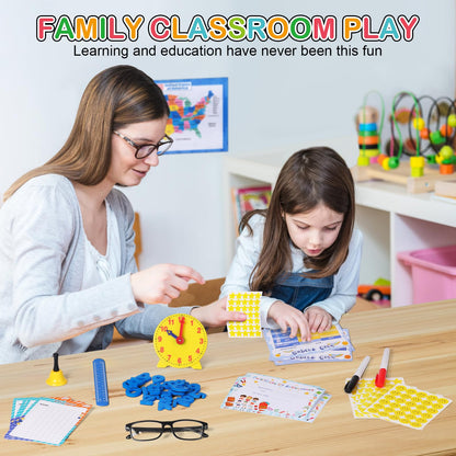 Alritz Pretend Play Teacher Set - Classroom Learning Education Includes Reusable White Board Bell Clock and More, Be Teacher Student, Gift for Boys Girls 5 6 7 8 9 10 11 12 +Years Old