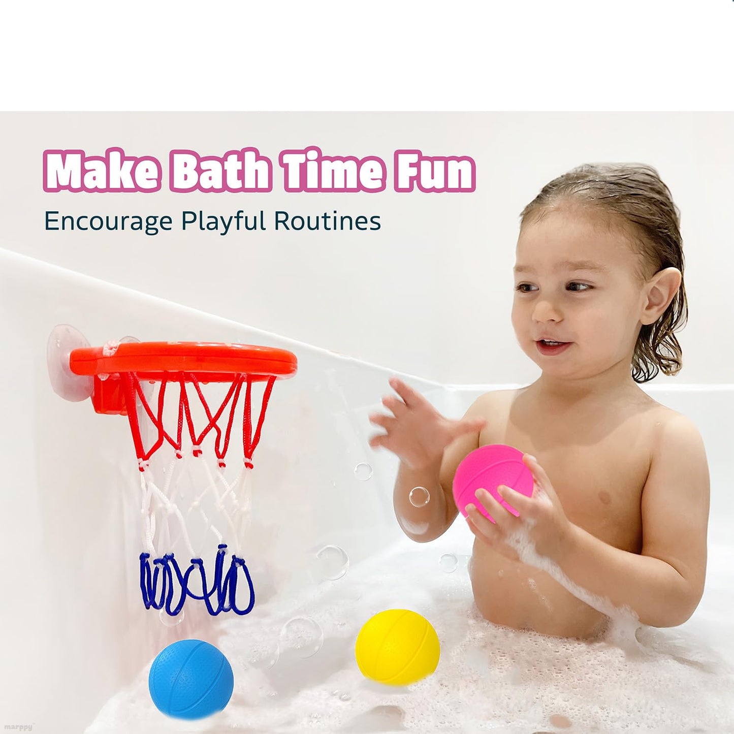 MARPPY Bath Toys - Bathtub Basketball Hoop for Toddler Kids - Bath Toys Mold-Free with Strong Suction Cups and 3 Colorful No-Hole Balls - Fun Shower Toys and Bathtub Toy for Toddlers