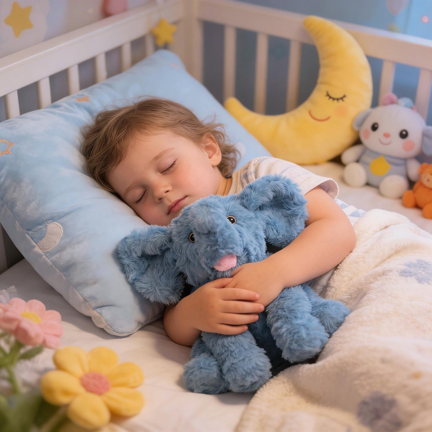 Hopearl Adorable Plush Calf Elephant Toy Floppy Elephish Ultra Soft Stuffed Animal for Boys Girls Kids Toddlers, Blue, 9''