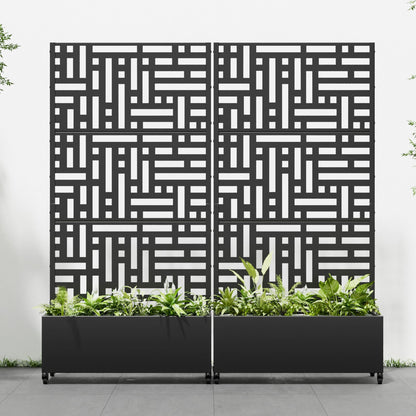 Casaphoria 72"x35" Metal Raised Garden Bed with Trellis(2 Pack), Outdoor Planter Box with Wheels & Drainage Holes for Climbing Plants, Flowers, Elevated Garden Kit with Privacy Screen, Black-Helen