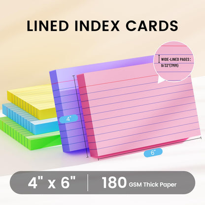 Index Cards 4x6, 400 Sheets, Ruled Color Flash Cards for Effective Studying and Note-Taking, Premium Note Cards, Essential School Supplies for College & Office, Home Organization & Study Supplies