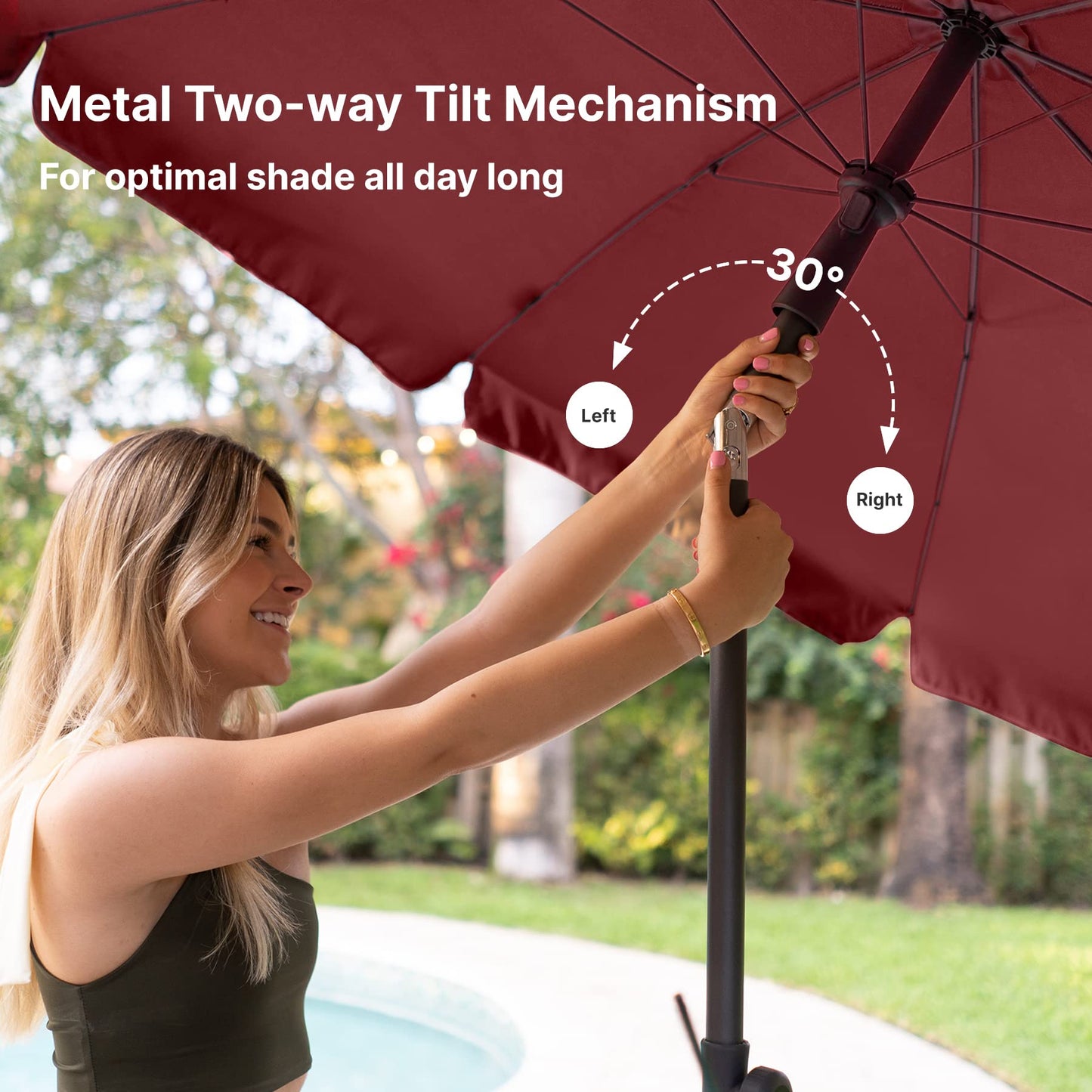 AMMSUN Patio Umbrella, 6.5 ft Outdoor Table Umbrella with Tilt Steel Pole, UPF50+ Protection, Great for Outdoor Garden Backyard, Maroon