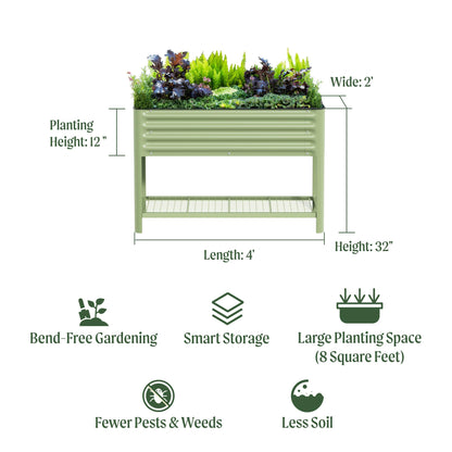 Elevated Raised Garden Bed-V Series, 2' x 4' Garden Beds with Legs & Storage Rack for Patio Porch, 700 Lbs Weight Capacity, Outdoor Planter Boxes for Gardening Herbs Vegetables Flowers, Pearl White