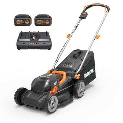 WORX Cordless Lawn Mower, 14" 40V Electric Mower with Brushless Motor, Lightweight 2 in 1 Push Lawn Mower with 6-Position Height Adjustment for Small Yards, 2 Batteries & Charger Included, WG735
