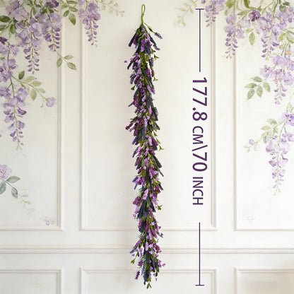 Egolot Purple Lavender Flower Garland for Mantle & Fireplace, 70Inch Spring Summer Garland for Front Door Wedding Decor, Rustic Farmhouse Indoor Outdoor Swag